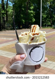 Thai Ice Cream. Cup Of Rolled Ice Cream