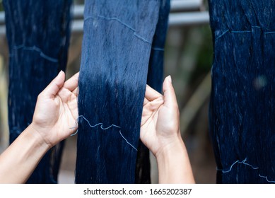 Thai Indigo Silk color from natural. Natural dyeing silk handmade in Surin, Thailand - Shutterstock ID 1665202387