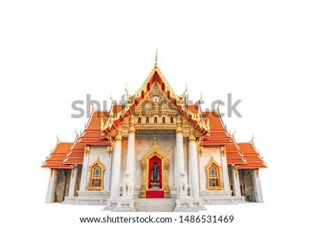 Thai Marble Temple (Wat Benchamabophit Dusitvanaram) in Bangkok, Thailand, isolated on white background