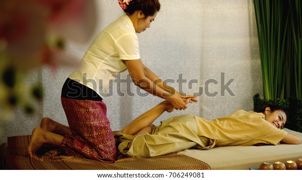 Thai Masseuse Bending Leg Massage Pretty Stock Photo Edit Now