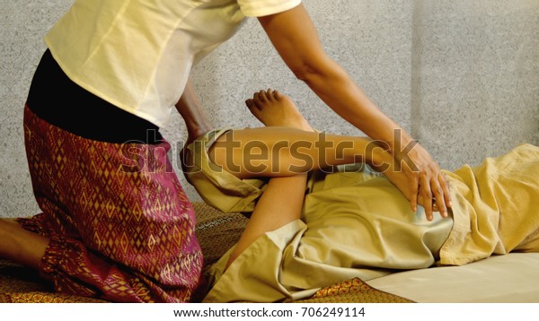 Thai Masseuse Bending Leg Massage Pretty Stock Photo Edit Now