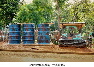 Thai Military Sandbag Bunker On Countryside