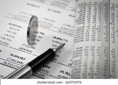 Thai Money Coins On A Financial Report