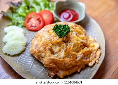 Thai Omelette With Rice On Table