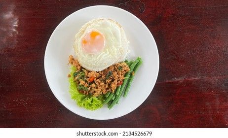 
Thai Pad Kra Pao, Stir Fried Pork and Holy Basil with Fried Egg