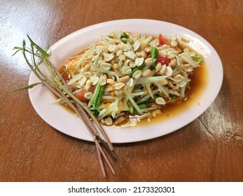 Thai papaya salad with salted crab  , Somtam poo Thai , Somtam is very famous in Thailand ,Thai food.