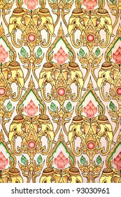 Thai Pattern Background Thai Pattern Elephant With Golden And White.