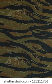 Thai Police Green Tiger Stripe Camouflage Fabric Texture Background