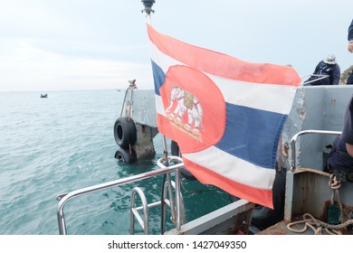 Thai Royal Navy Flag On The Ship