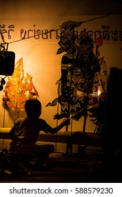 Thai  Shadow Puppet Playing  In The Temple For Thai Culture To Tale The Story By Puppets In Thailand Asia Style 