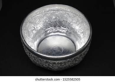 Thai Silver Bowl With Black Background