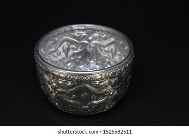 Thai Silver Bowl With Black Background