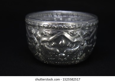 Thai Silver Bowl With Black Background