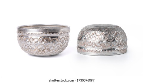 Thai Silver Bowl On A White Background