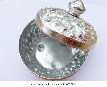 Thai Silver Bowl On White Background.