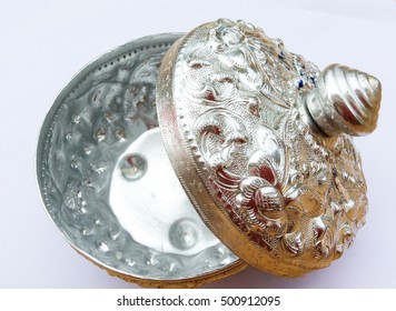 Thai Silver Bowl On White Background.