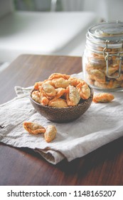 Thai Snack Pun Sib, Small Fried Puff.Pun Sib Is Dried Fish Flavored Sell At Traditional Floating Market