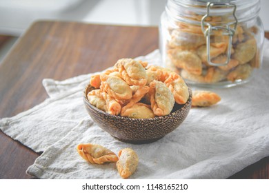 Thai Snack Pun Sib, Small Fried Puff.Pun Sib Is Dried Fish Flavored Sell At Traditional Floating Market