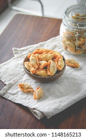 Thai Snack Pun Sib, Small Fried Puff.Pun Sib Is Dried Fish Flavored Sell At Traditional Floating Market