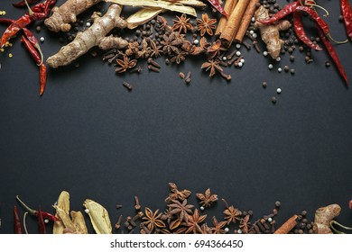 Thai Spices And Herbs. Spices And Herbs On A Black Background