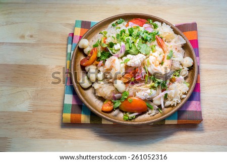 Thai Spicy Seafood Salad with vermicelli or ,yam wun sen, in Thai