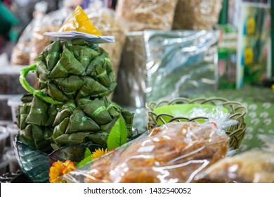 Thai Street Food . Bannana Leaf With Rice