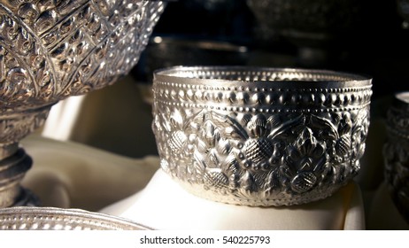 Thai Style Carve On Silver Bowl