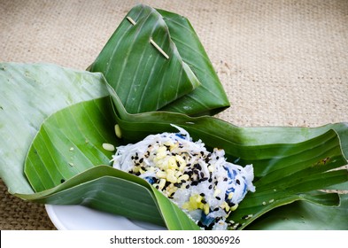 Thai style dessert wrap with banana leaves