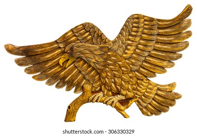 Thai style golden bird carving isolated on white background