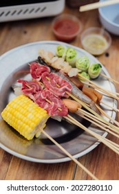 Thai Style Meat And Vegetables Barbecue With Hot And Spicy Seafood Dipping Sauce And Original Sichuan Chilli Paste Prepared For Gilling