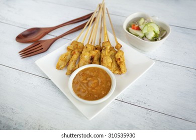 Thai Style Pork Satay With Peanut Sauce And Cucumber Sauce