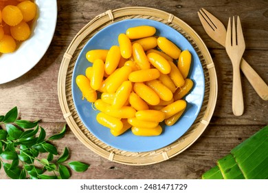 Thai sweet bean paste ,Thai called Med Kanoon, Thai dessert , top view food table