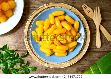 Thai sweet bean paste ,Thai called Med Kanoon, Thai dessert , top view food table