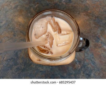 Thai tea with ice on the table
