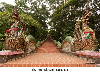 Thai Temple Stairway, Doi Suthep Temple, Chiangmai, Northern of Thailand