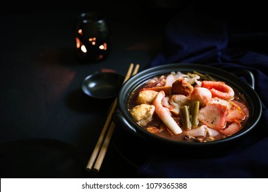 Thai Traditional Food, Thai Noodle, Yen Ta Four, Pink Soup, Dark Food Photography