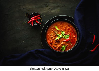 Thai Traditional Food, Red Curry, Spicy Soup, Dark Food Photography