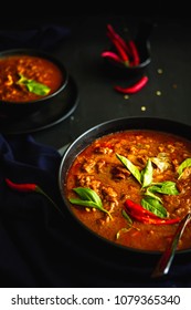 Thai Traditional Food, Red Curry, Spicy Soup, Dark Food Photography