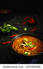 Thai Traditional Food, Red Curry, Spicy Soup, Dark Food Photography