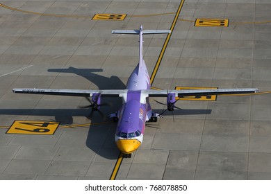 THAILAND, 31 JAN 14: A Beautiful Top View Photo Of ATR72-500 (HS-DRD) Of Nok Air (a Domestic-regional Low Cost Carrier) As Seen Taxiing On The Tarmac At Bangkok Donmuang Airport On A Sunny Day. 