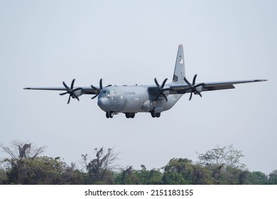 Thailand - 3rd March 2020 : United States Air Force (USAF) C-130J Super Hercules from the 374th Airlift Wing (Yokota Air Base) landing at Korat airbase.