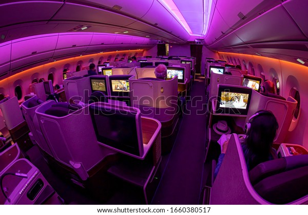 Thailand
- April 1, 2019: Business class (Royal Silk class) of Thai Airways
on Airbus A350-900 with mood light, inflight TG410 from Singapore
Changi airport to Bangkok Suvarnabhumi
airport.