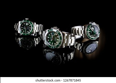 Thailand - AUGUST 19, 2018: Rolex Watch Isolated Black Background