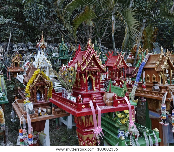 Thailand Ayutthaya These Votive Miniature Temples Stock - 