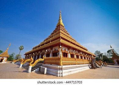 Thailand Bhudda temple golden Stupa Khonkaen landmark,Temple against blue sky in Khon Kaen, Thailand; Wat Nong Waeng (Temple), - Powered by Shutterstock