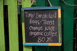 Thailand, Chiang Mai. Breakfast Menu Sign On Chalk Board Along Thai Street. Editorial Use Only.