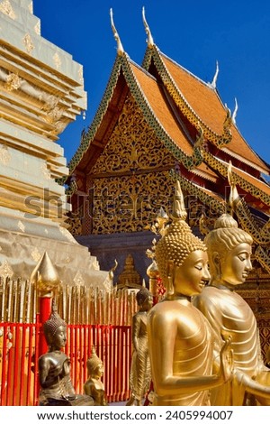 Thailand Doi Suthep Wat Phra That Teakwood Temple and Buddha Statues