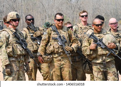 Thailand - February 2019 U.S Army  Soldier For 25th Infantry Division  During Exercise Cobra Gold 2019 At Ban Dan Lan Hoi Kingdom Of Thailand