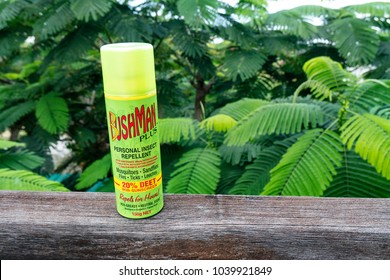 Thailand, February 8. 2018. Bushman Mosquito Repelent Spray. This Is The Most Famous Australian Anti Insect Brand.