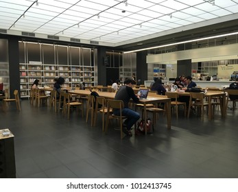 Thailand, January 27, 2018 : Many People Sitting And Reading Books At Thailand Creative Design Center (TCDC) In Bangkok, Thailand.